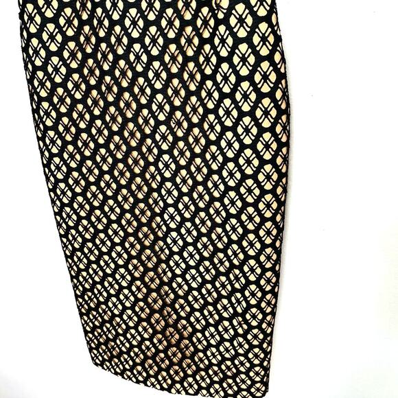 CINQ a SEPT Sera Printed Nude Black Lace Layover Sheath Midi Dress Size 2 - Picture 8 of 13
